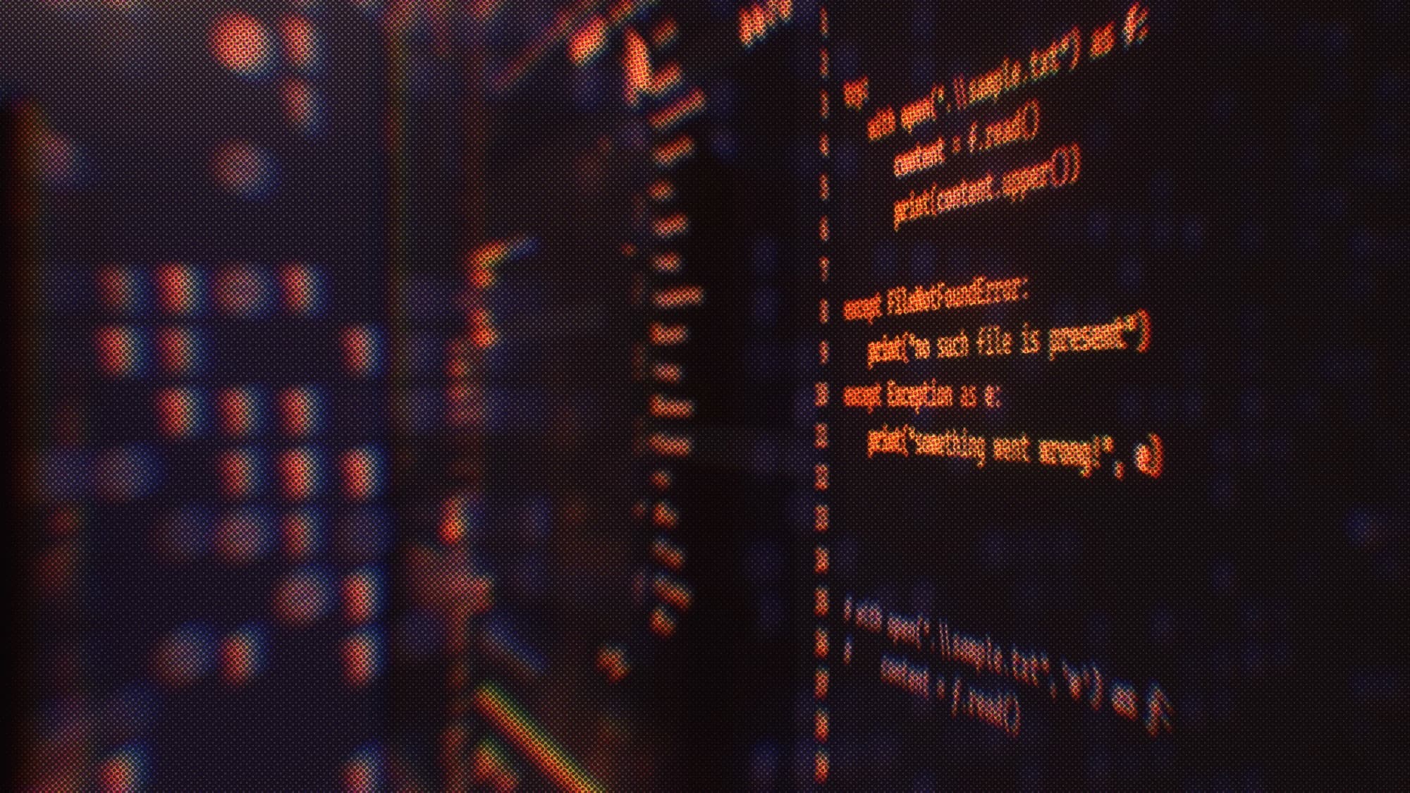 A dark developer scene — a terminal / API client showing structured JSON beside a Postgres schema diagram; typed data flowing.