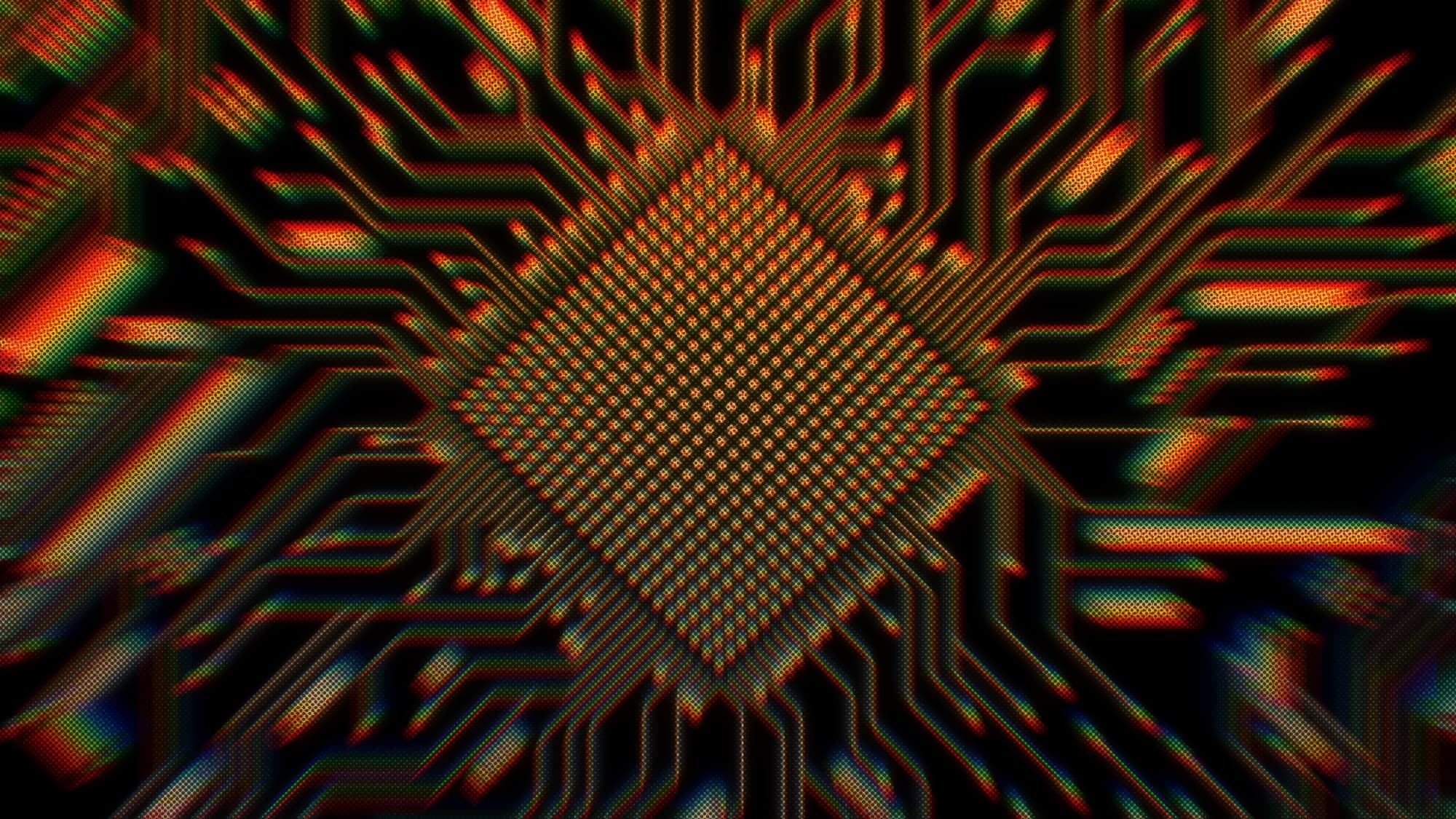 A low-level close-up — a terminal compiling C / a gdb session, or a macro shot of a circuit board; the machine underneath.